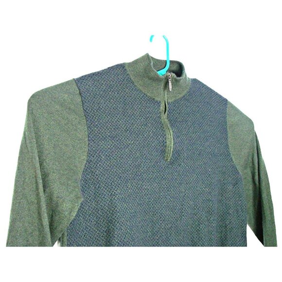 Alan Flusser Merino Wool Blend Mens Pullover Sweater Green Blue Quarter Zip XXL - Picture 2 of 12